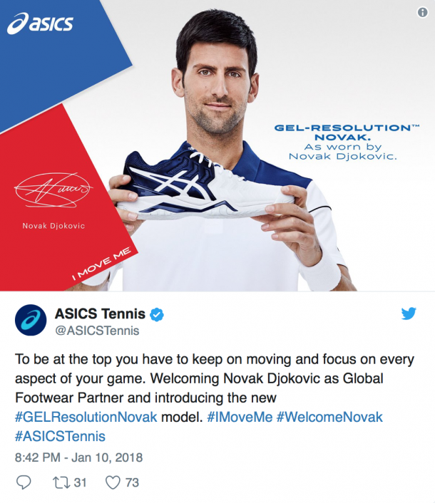 Novak Djokovic signs with Asics footwear